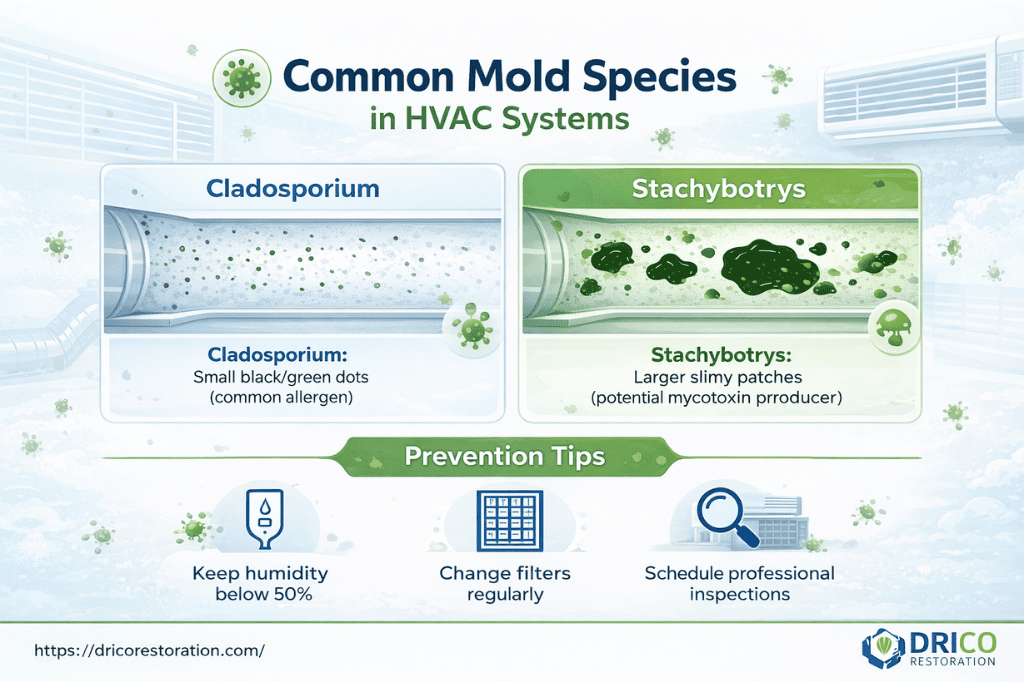 Infographic Showing Common Mold Species In Hvac Systems With Prevention Tips And Maintenance Advice.