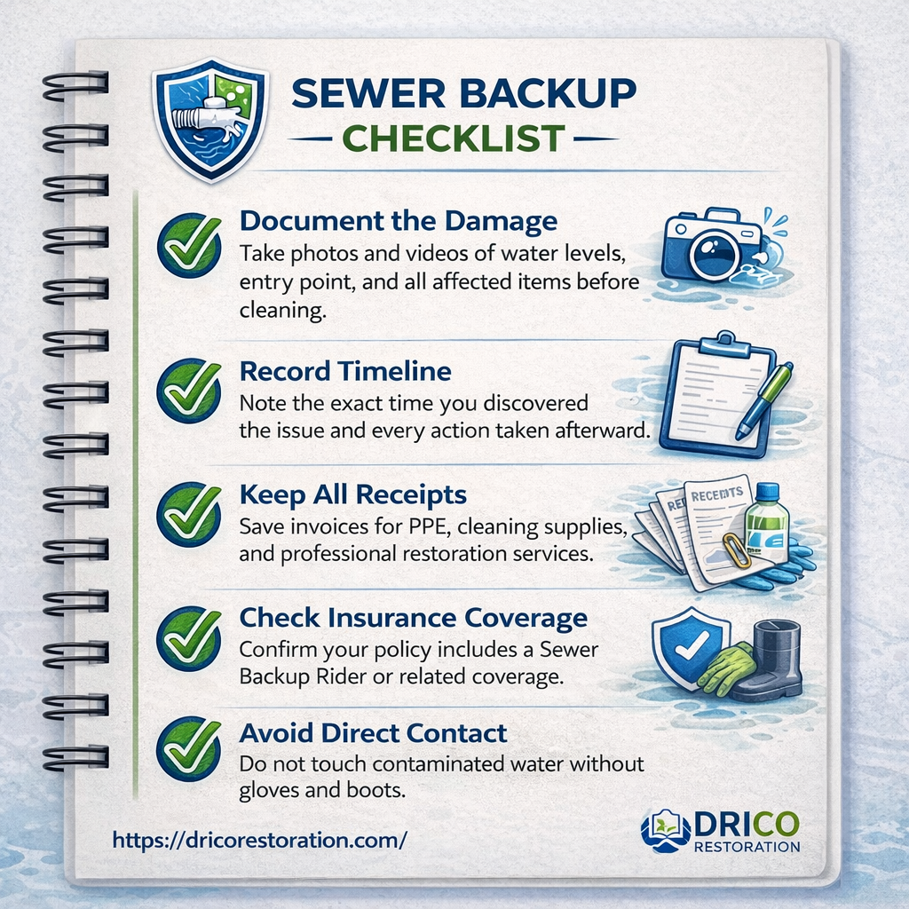 Sewer Backup Checklist Outlining Steps For Prevention And Response To Sewage Overflow Incidents.