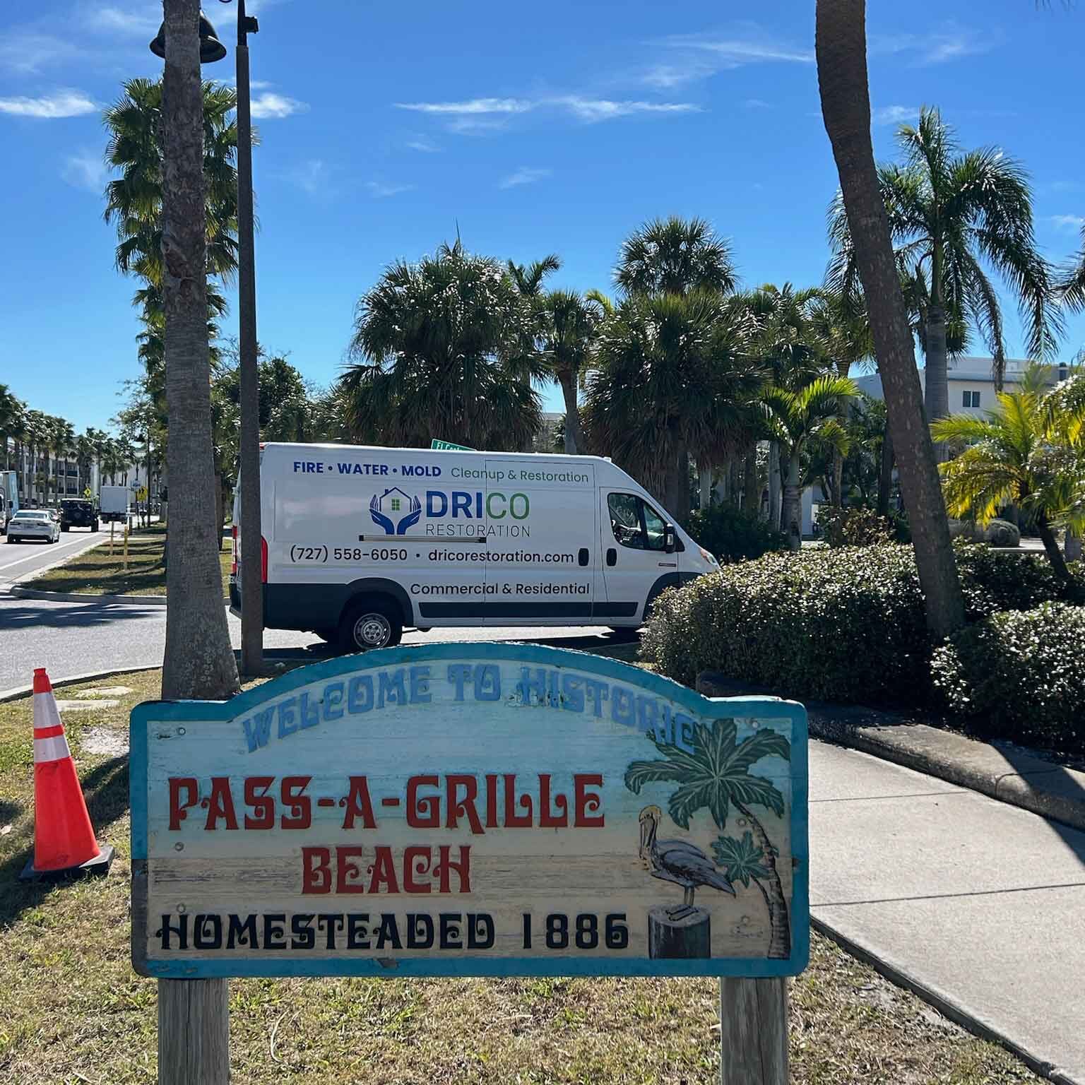 Drico Restoration Service Van Near Pass-A-Grille Beach In St Pete Beach Fl