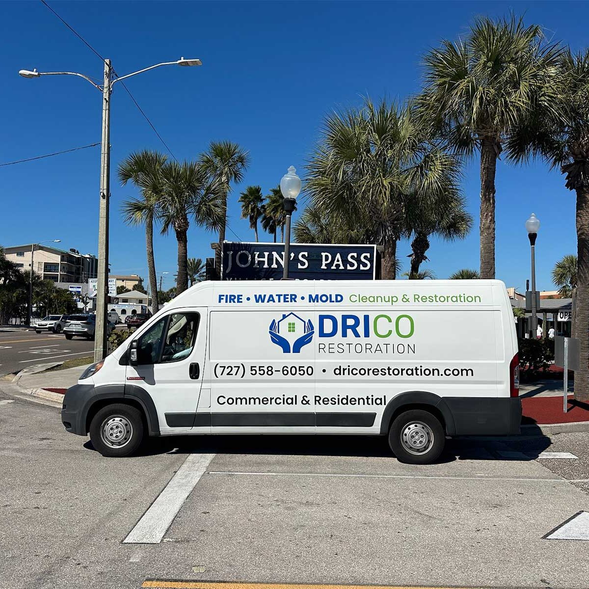 Drico Restoration Service Van At John’s Pass In Madeira Beach Fl