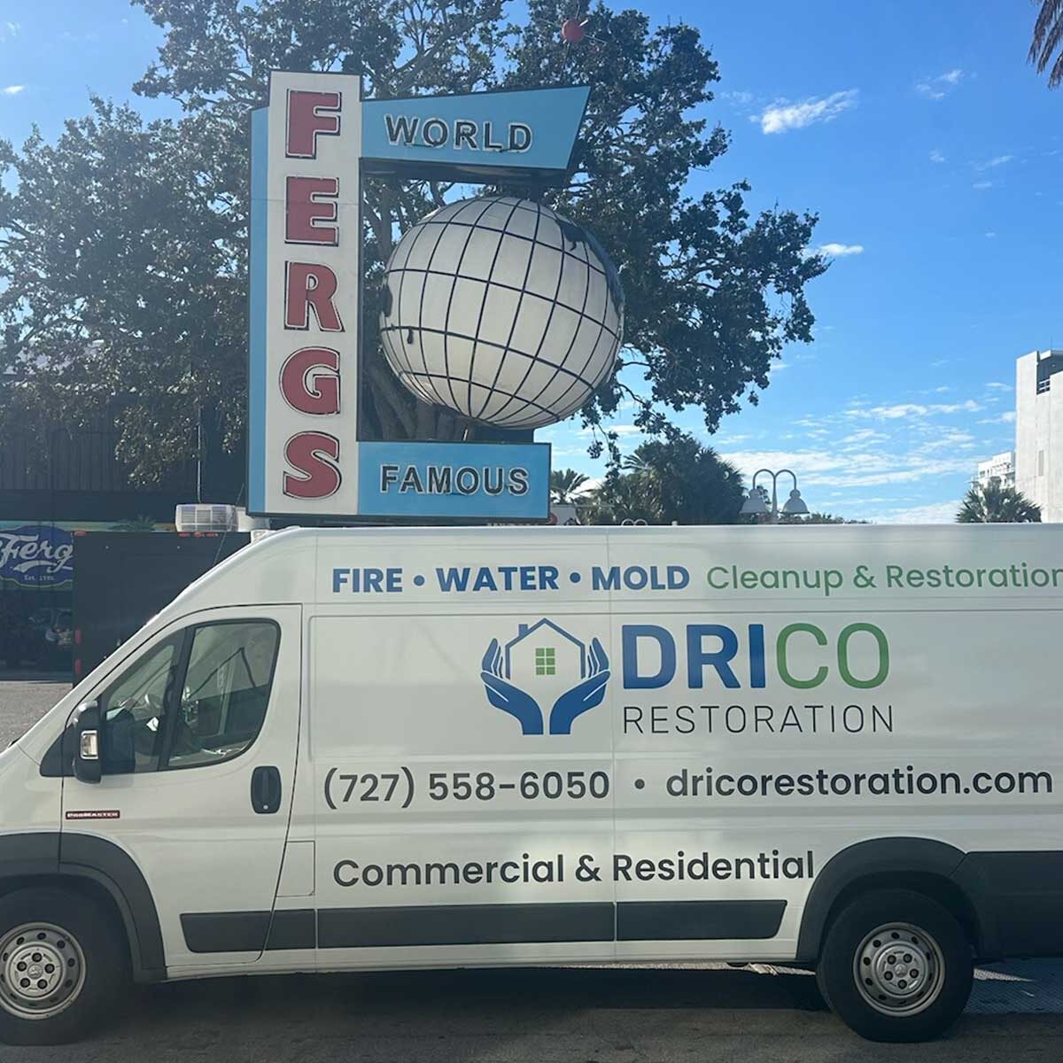 Drico Restoration Service Van Parked Near Ferg’s In St Petersburg Fl