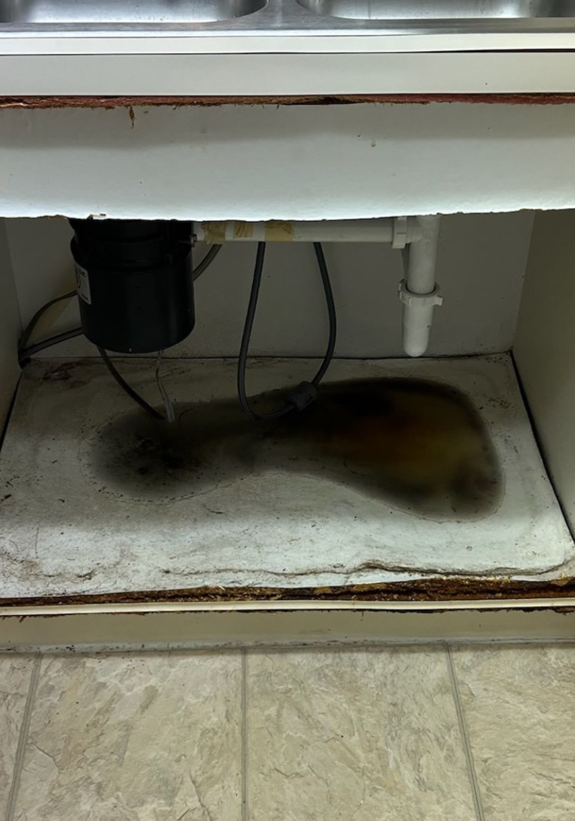 Severe Water Damage Under Kitchen Sink Cabinet From Plumbing Leak In Gulfport Fl Home Portrait Version Of Image